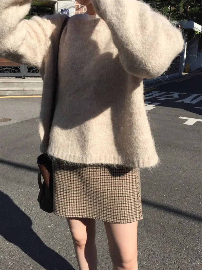 Pullover Knitted Vintage Long Sleeve Autumn Elegant Winter Warm Sweater   Skirt