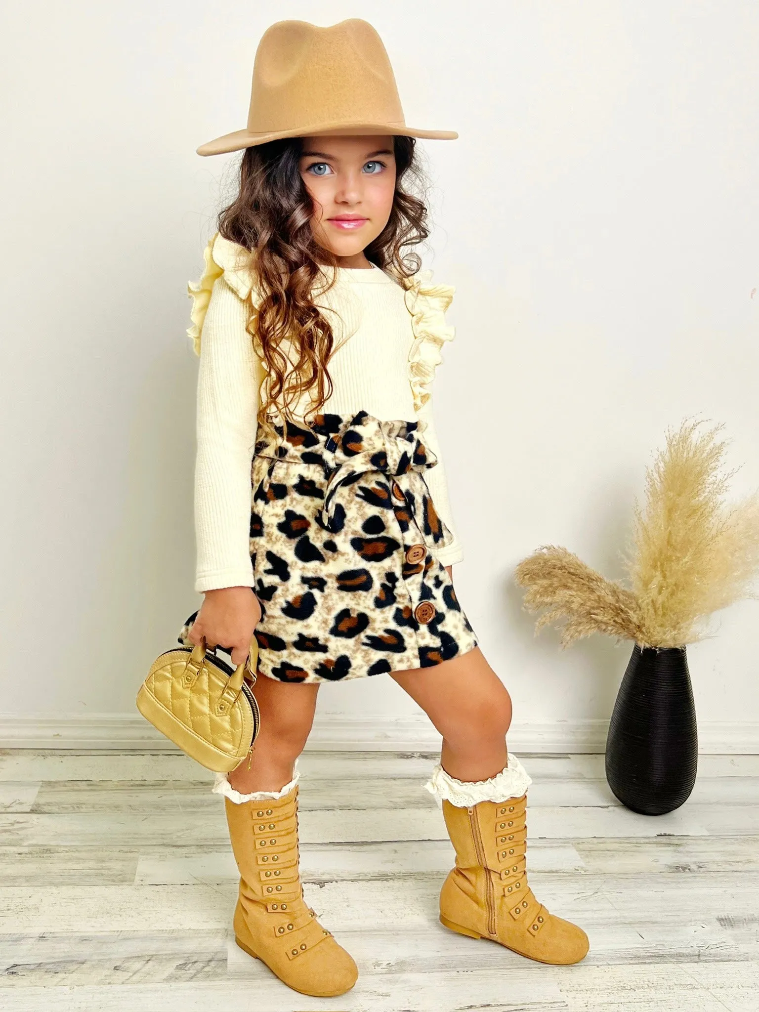 Purrfectly Chic Top and Leopard Print Skirt Set