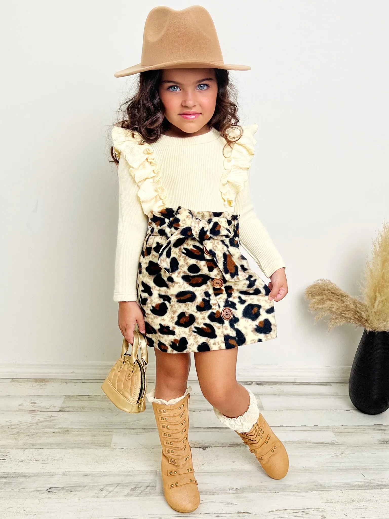 Purrfectly Chic Top and Leopard Print Skirt Set