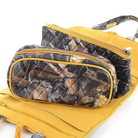 QRC2708 Quilted Camo 3PC Cosmetic Bag