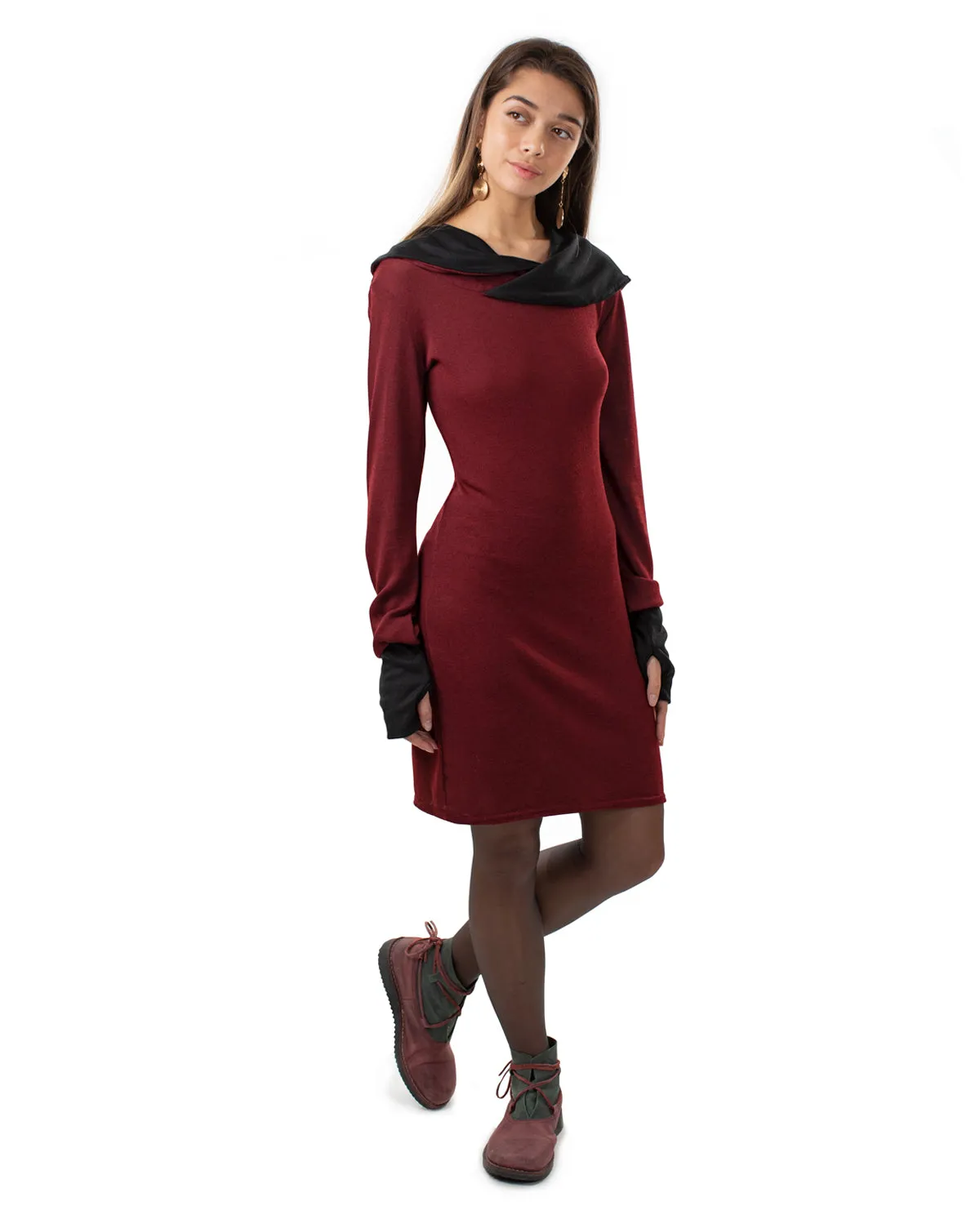 "Isha" Long Sleeved Pencil Dress Wine/Black