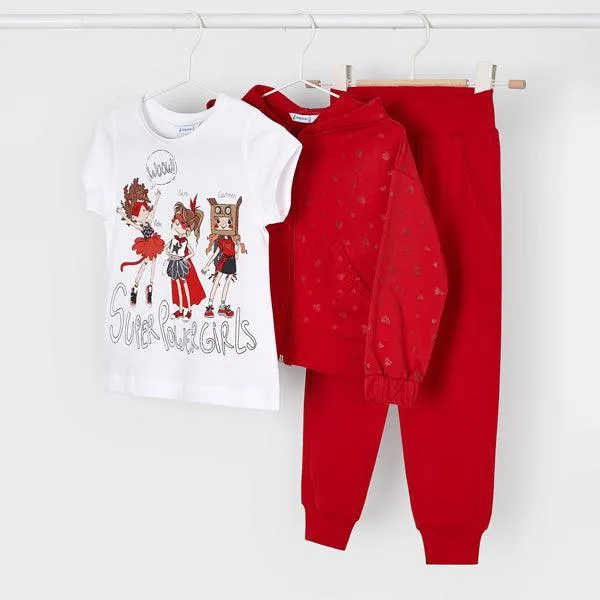 RED 3 PIECES TRACKSUIT FOR GIRLS