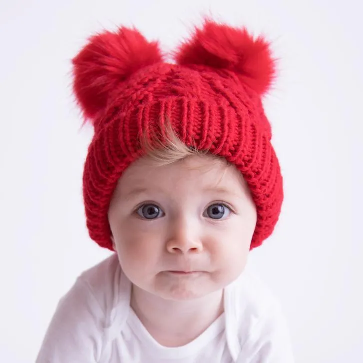 Red Fluffer Beanie Hat for Babies, Toddlers & Kids