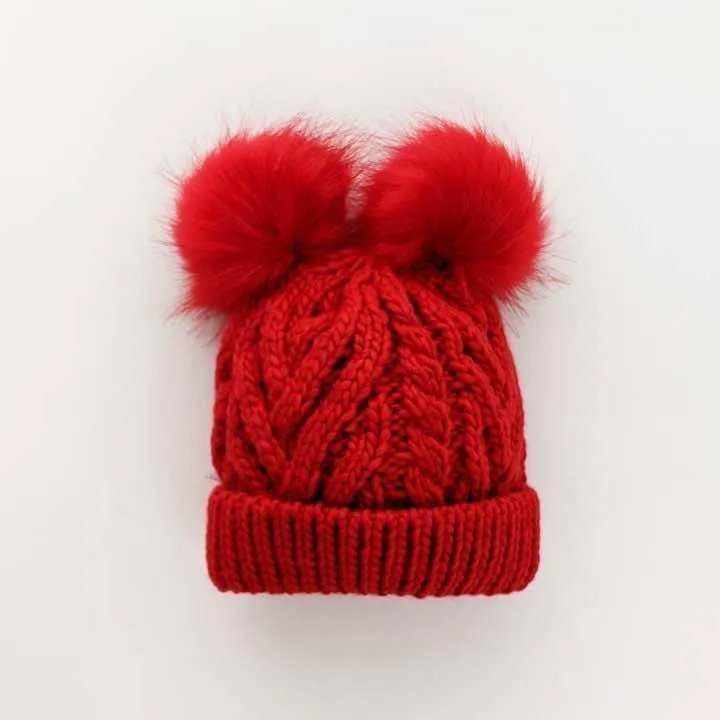 Red Fluffer Beanie Hat for Babies, Toddlers & Kids