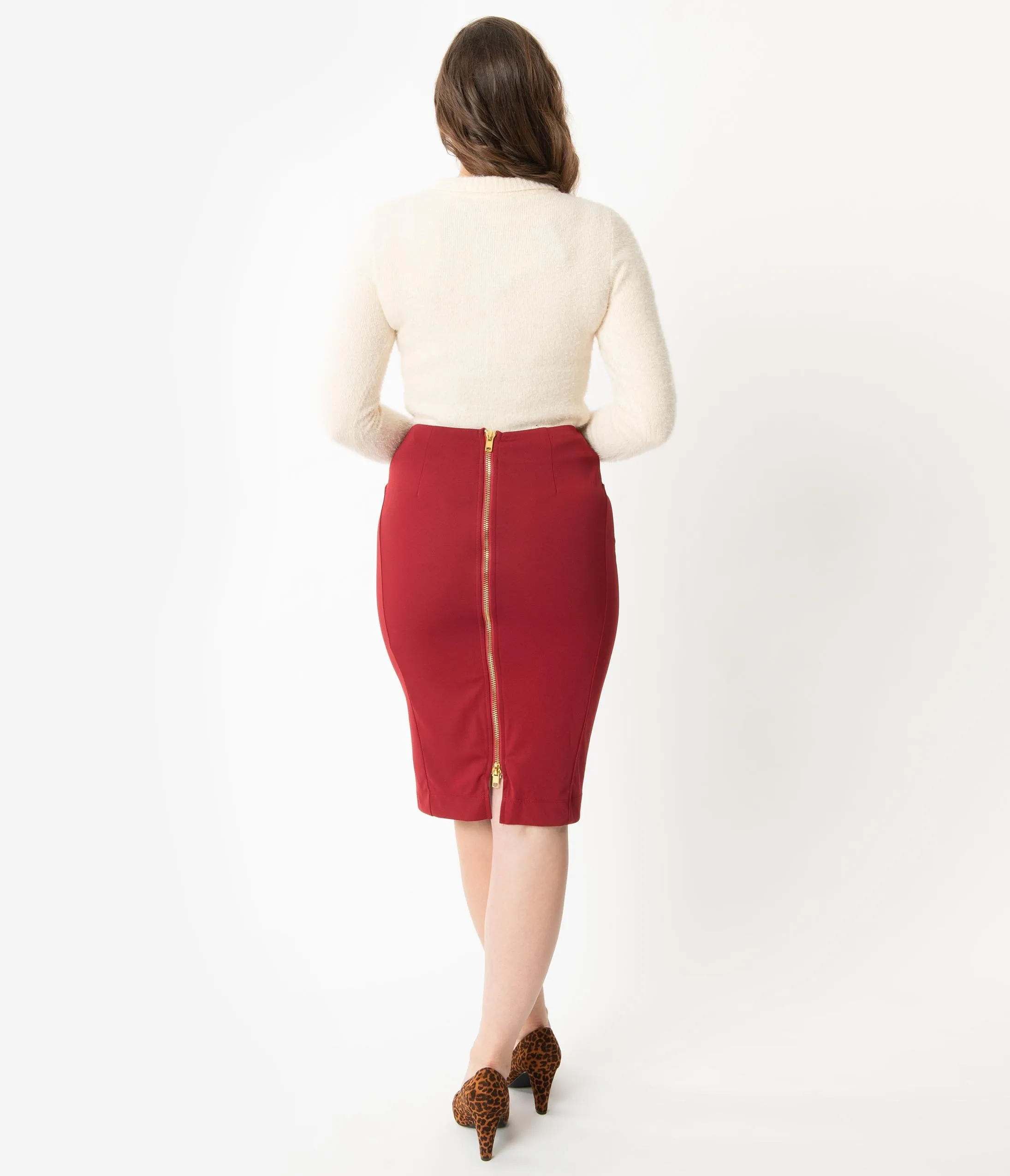 Red High Waist Wiggle Skirt