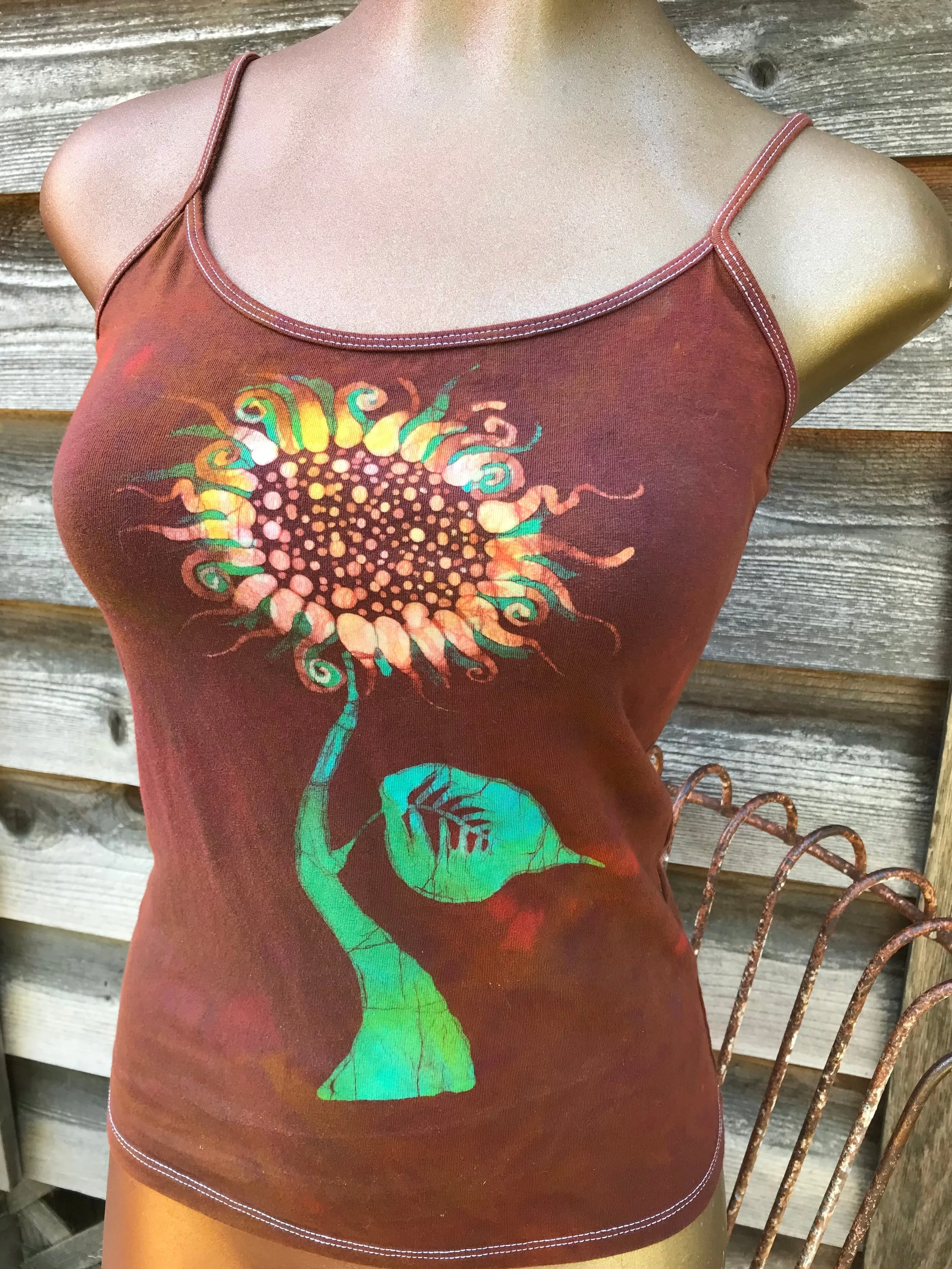 Red Sunflower Garden Batik Tank Top