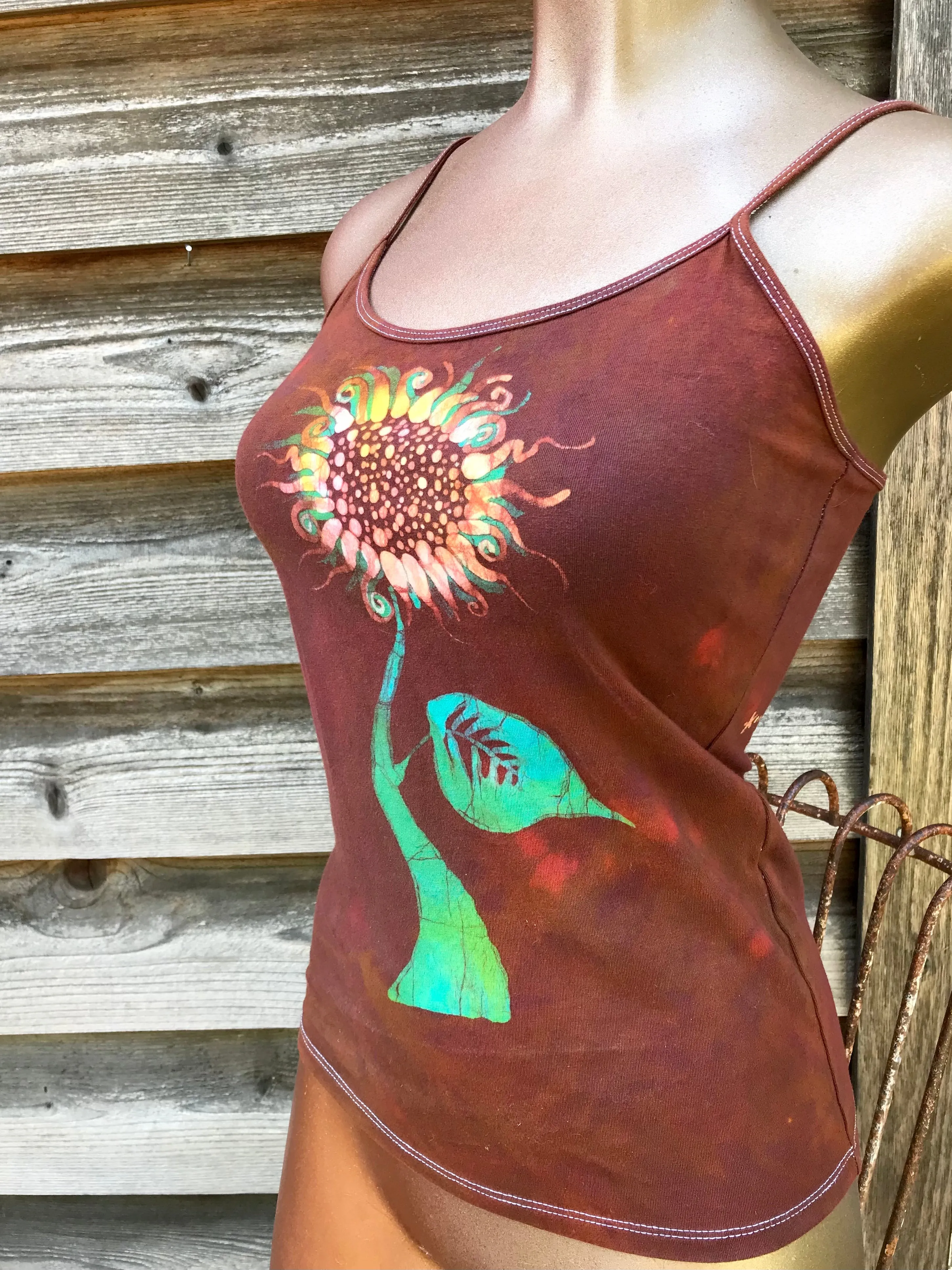 Red Sunflower Garden Batik Tank Top