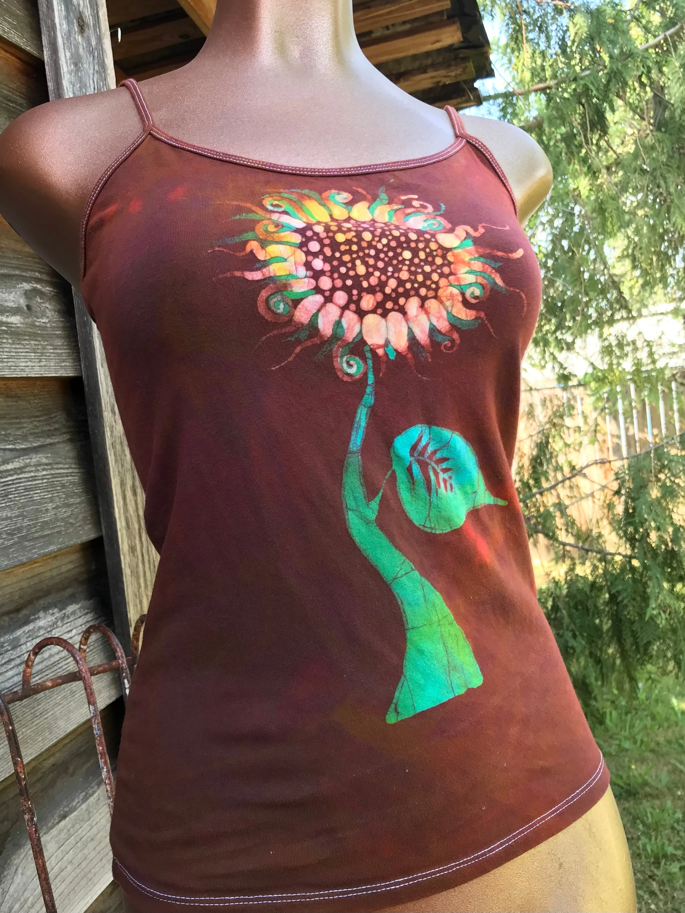 Red Sunflower Garden Batik Tank Top