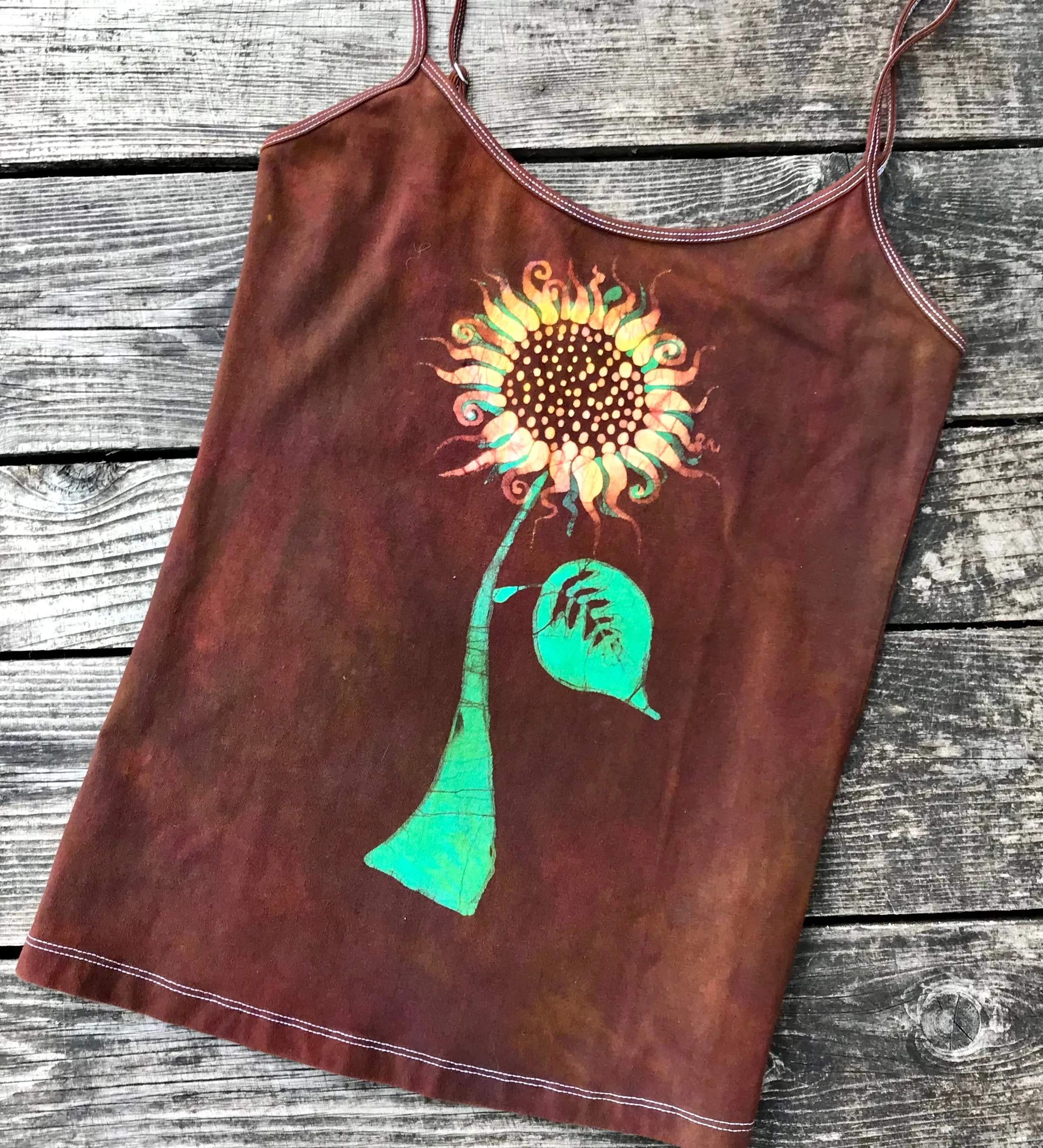 Red Sunflower Garden Batik Tank Top