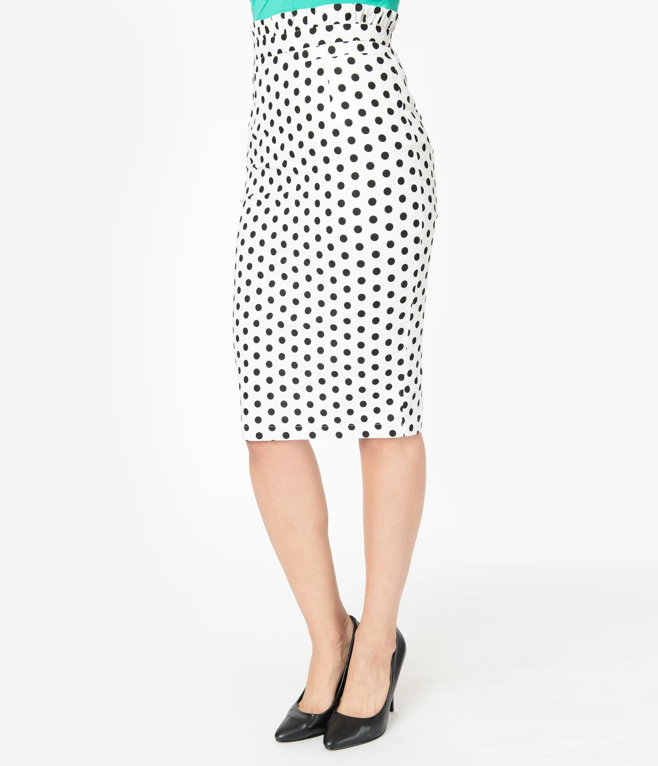 Retro Style White & Black Polka Dot Pencil Skirt