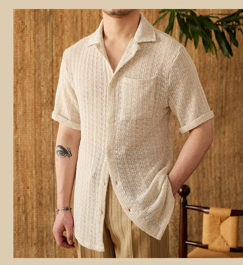 Retro Thin Hollow-out Short-sleeved Shirt