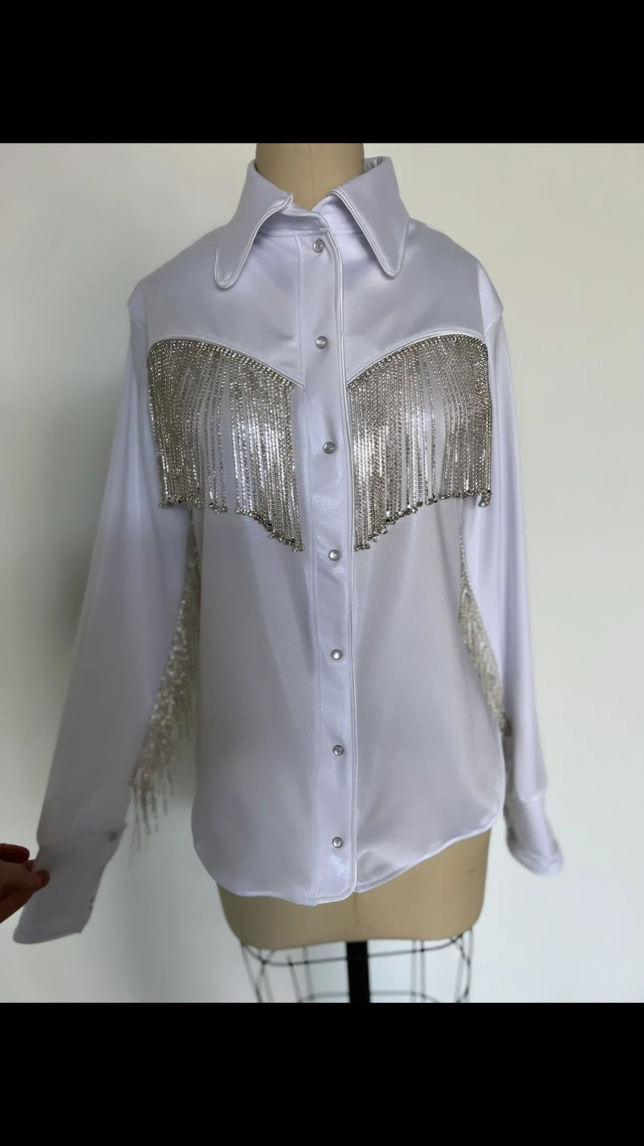 Rhinestone Fringe Pearl Snap Western Shirt