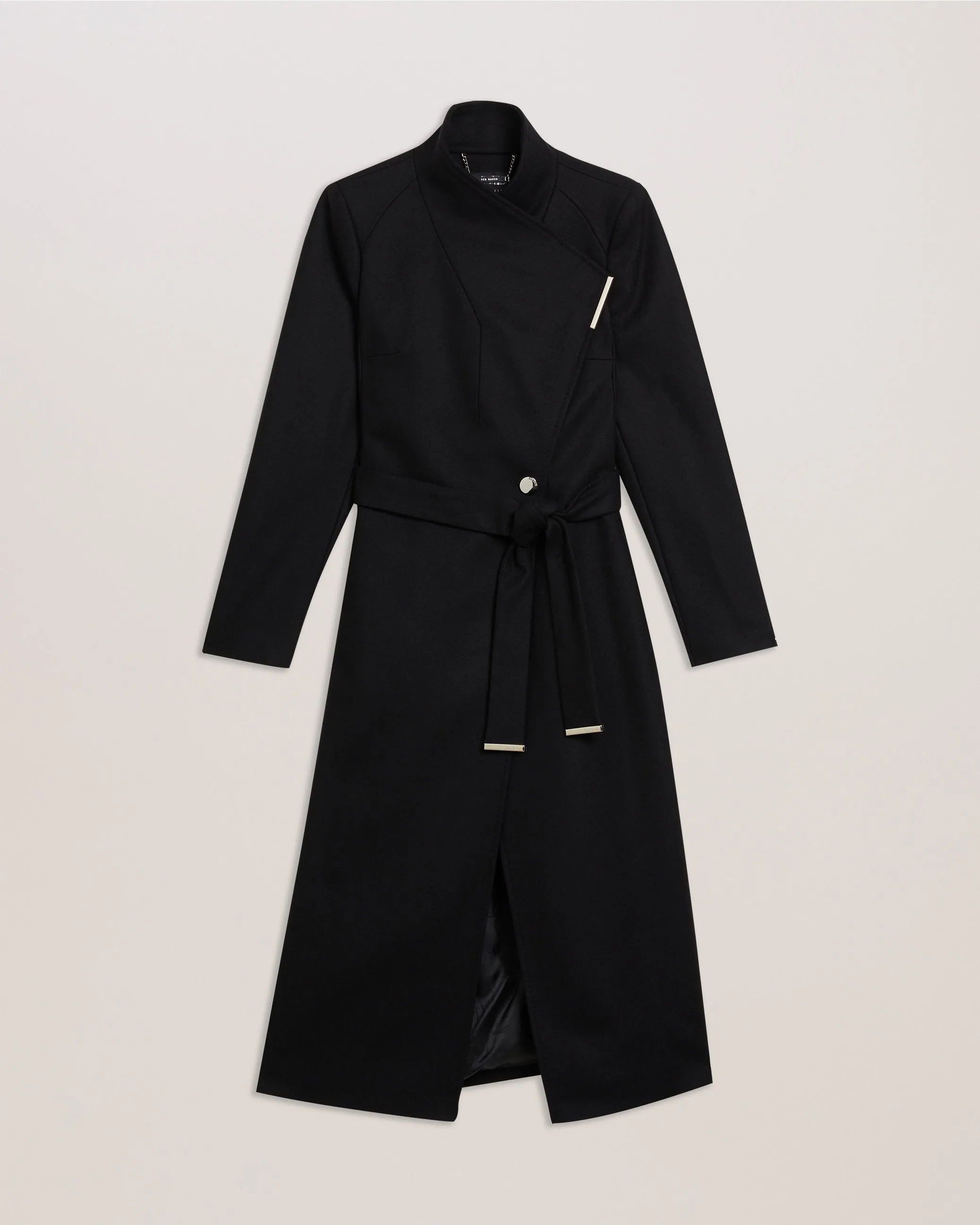 Rosell Long Length Wool Wrap Coat Black