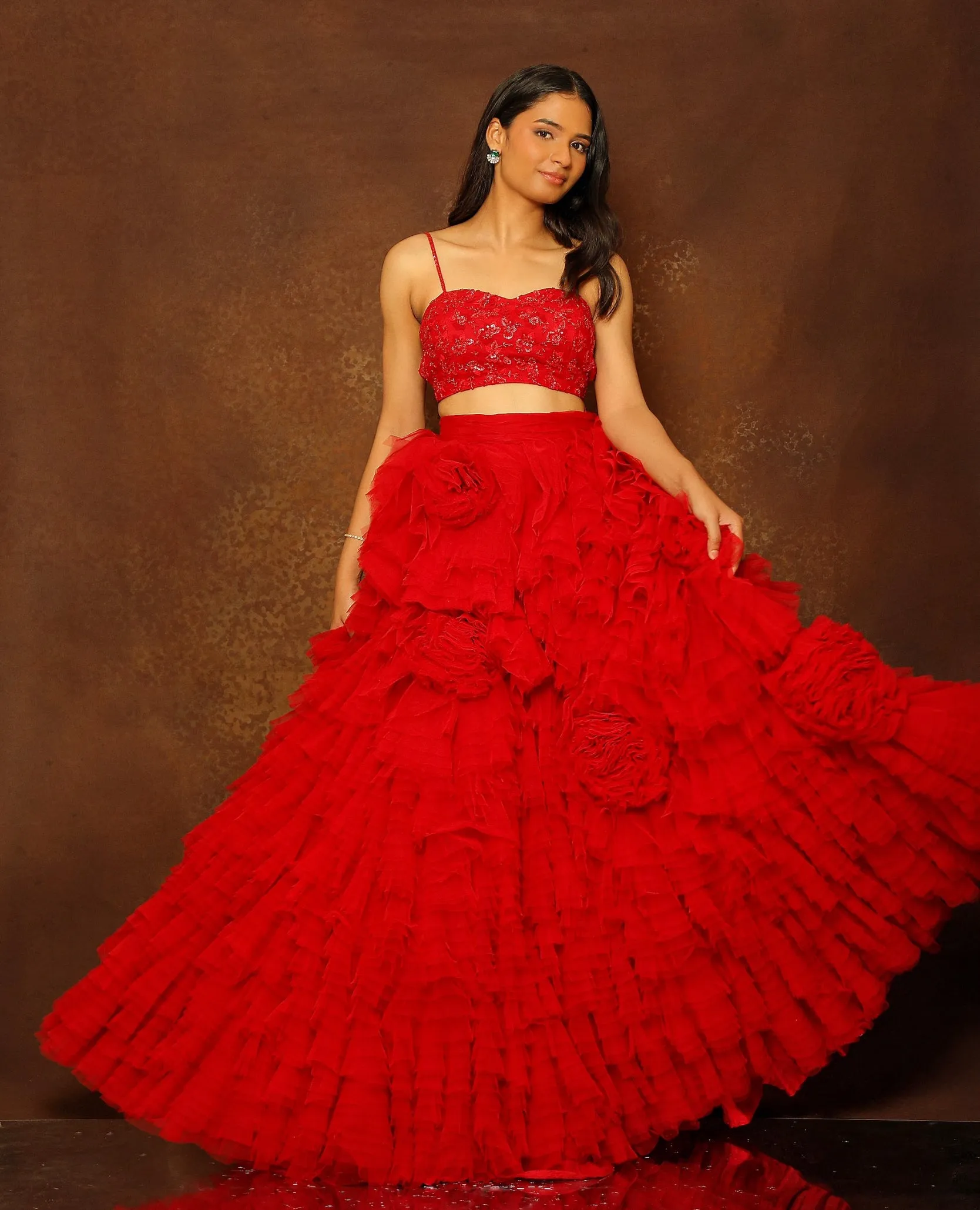 Ruby Red Tulle Layered Skirt Set