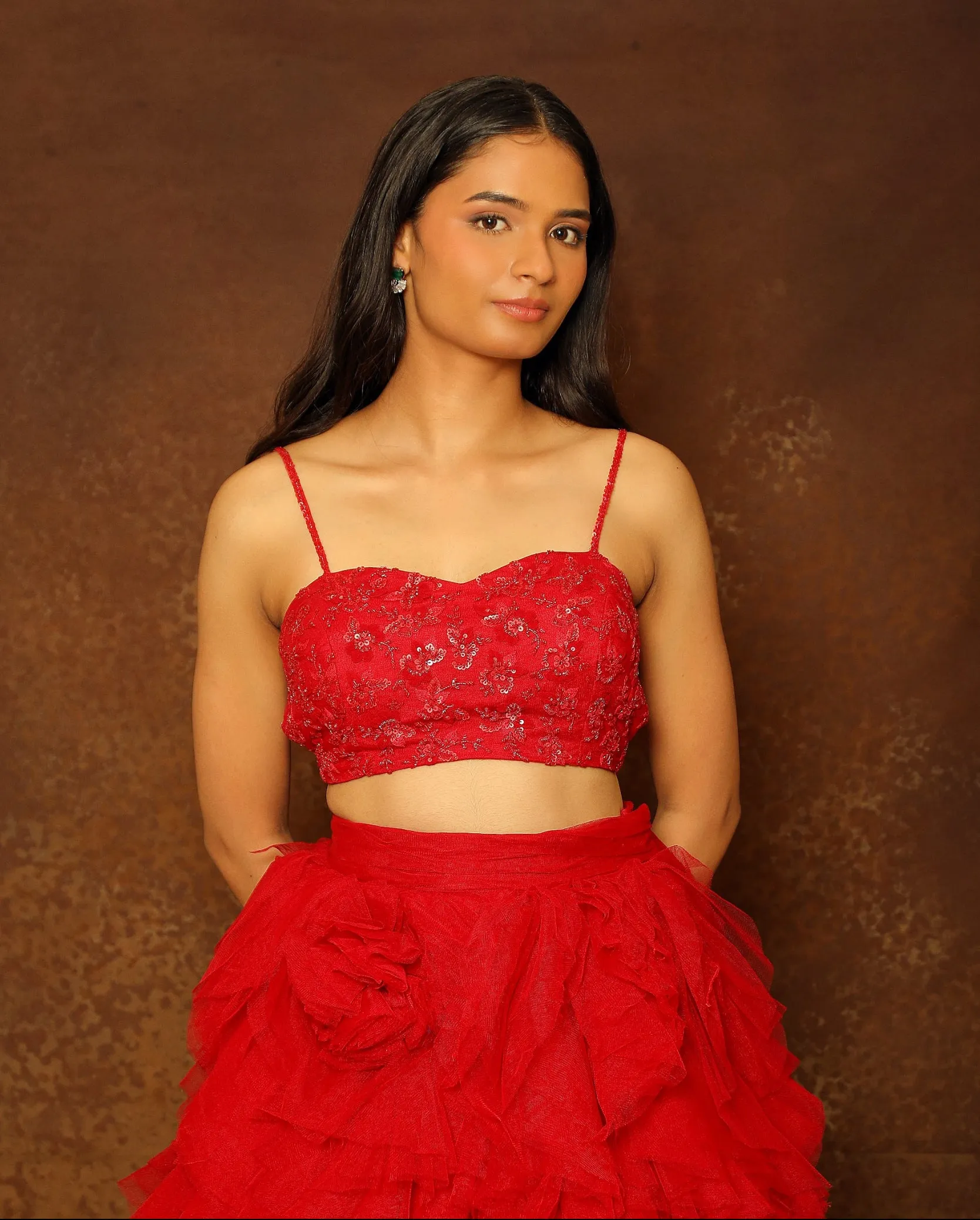 Ruby Red Tulle Layered Skirt Set