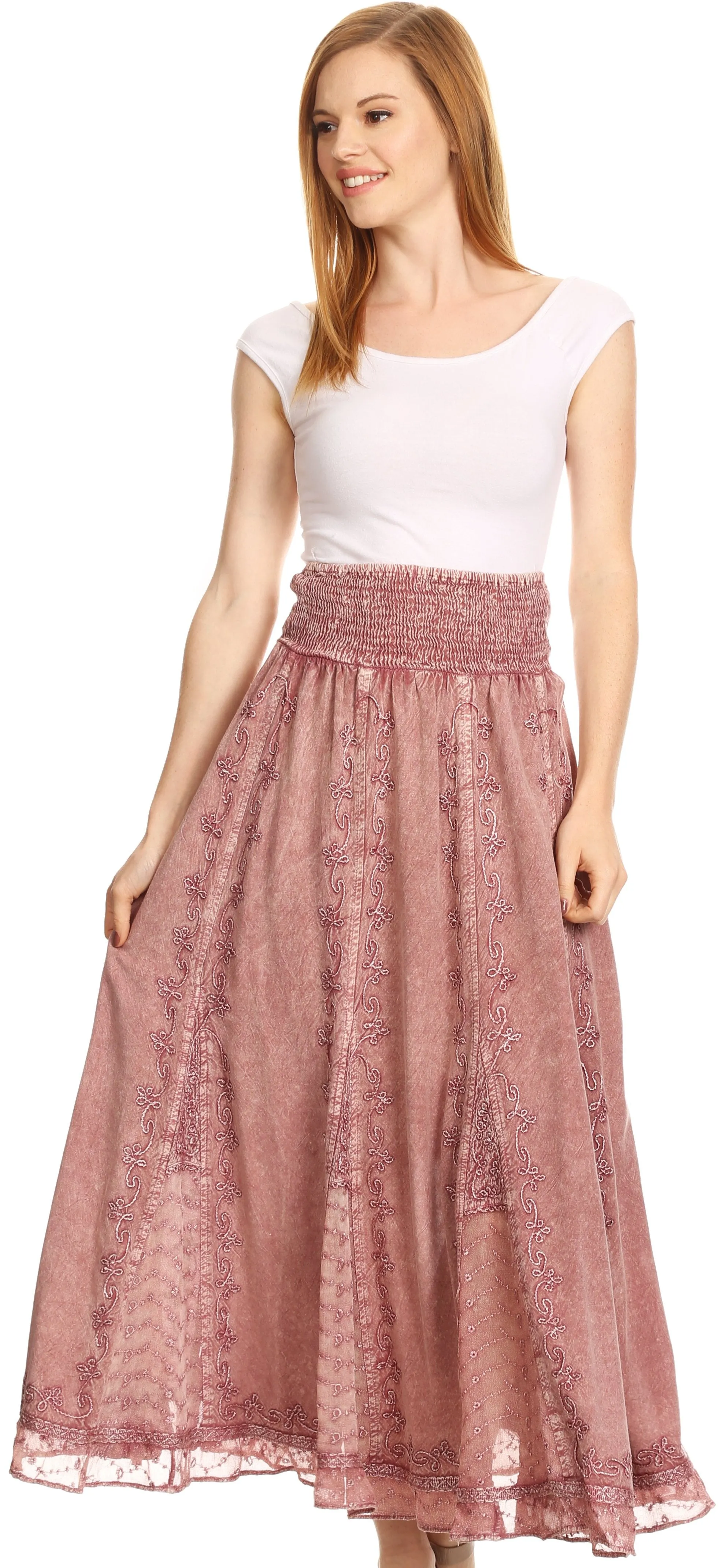 Sakkas Monola Long Tall Lace Embroidered Paneled Adjustable Waist Flare Skirt