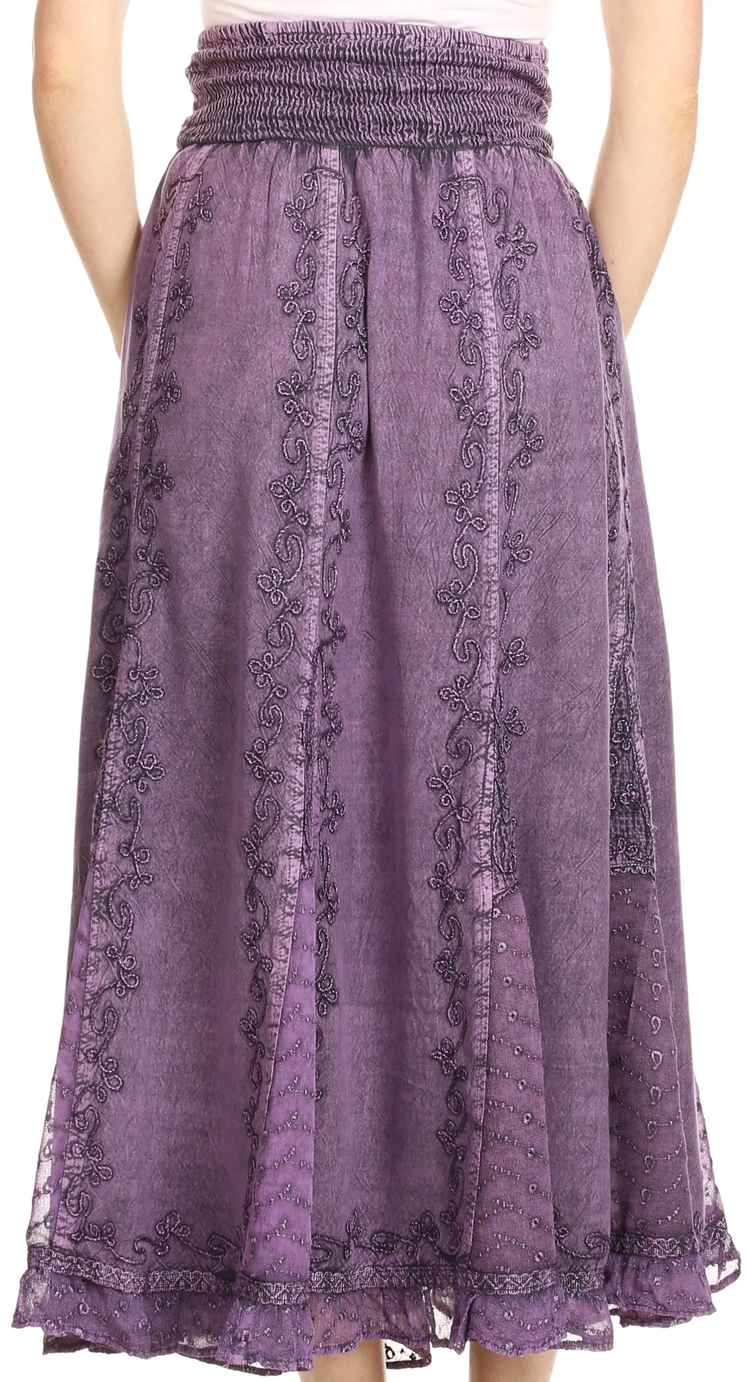 Sakkas Monola Long Tall Lace Embroidered Paneled Adjustable Waist Flare Skirt