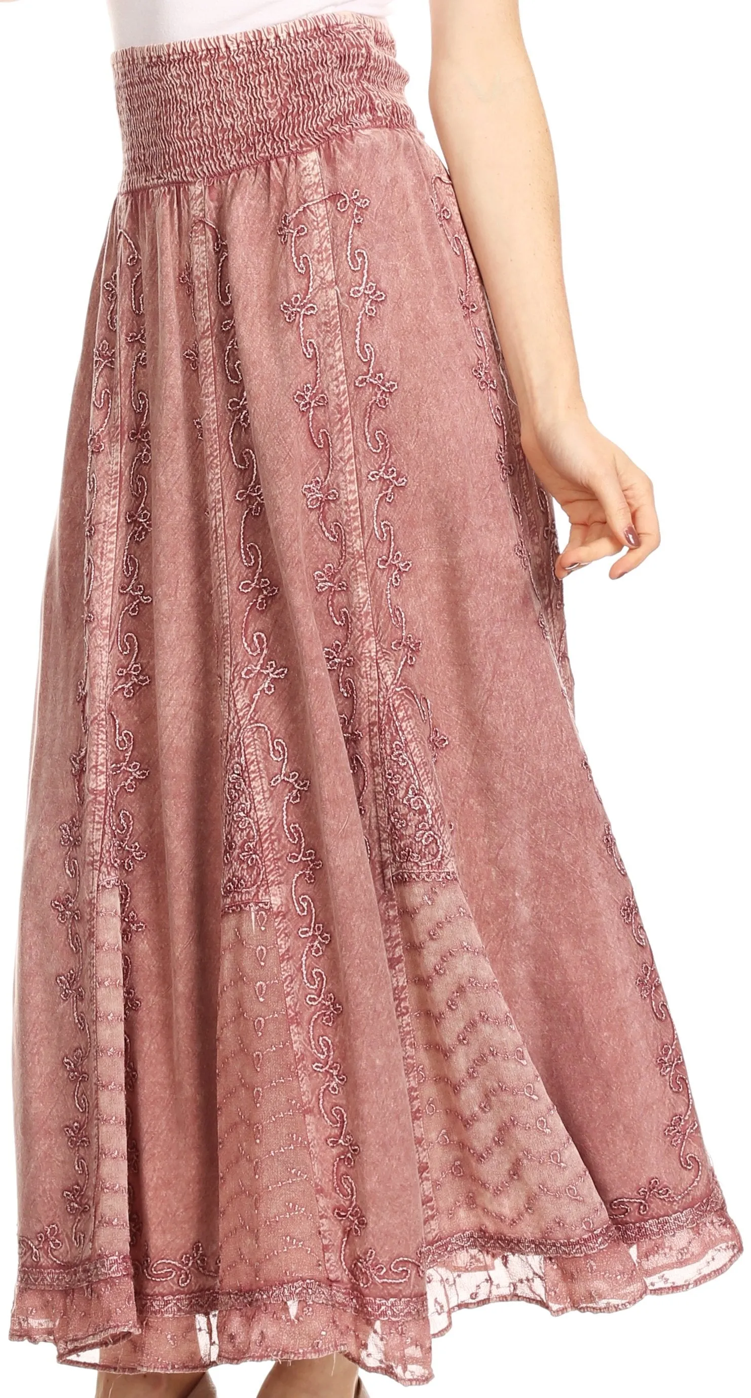 Sakkas Monola Long Tall Lace Embroidered Paneled Adjustable Waist Flare Skirt