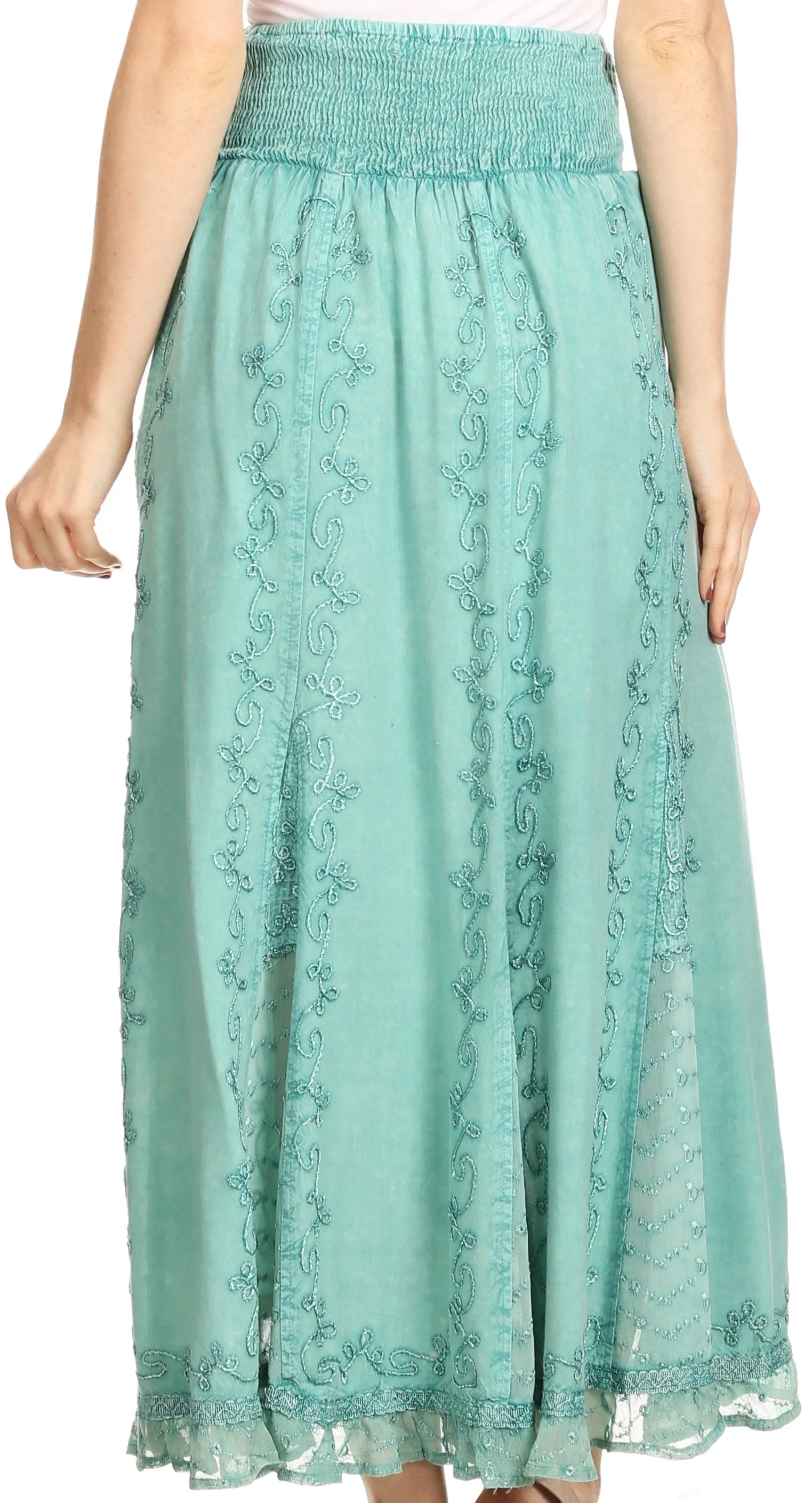 Sakkas Monola Long Tall Lace Embroidered Paneled Adjustable Waist Flare Skirt