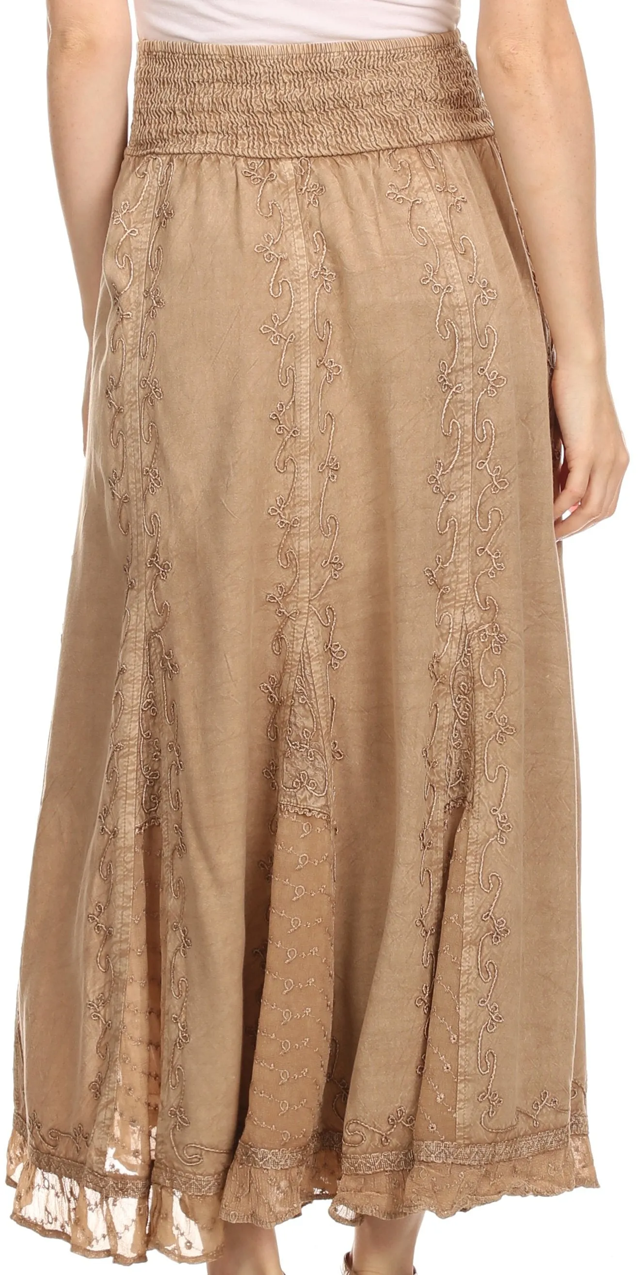 Sakkas Monola Long Tall Lace Embroidered Paneled Adjustable Waist Flare Skirt