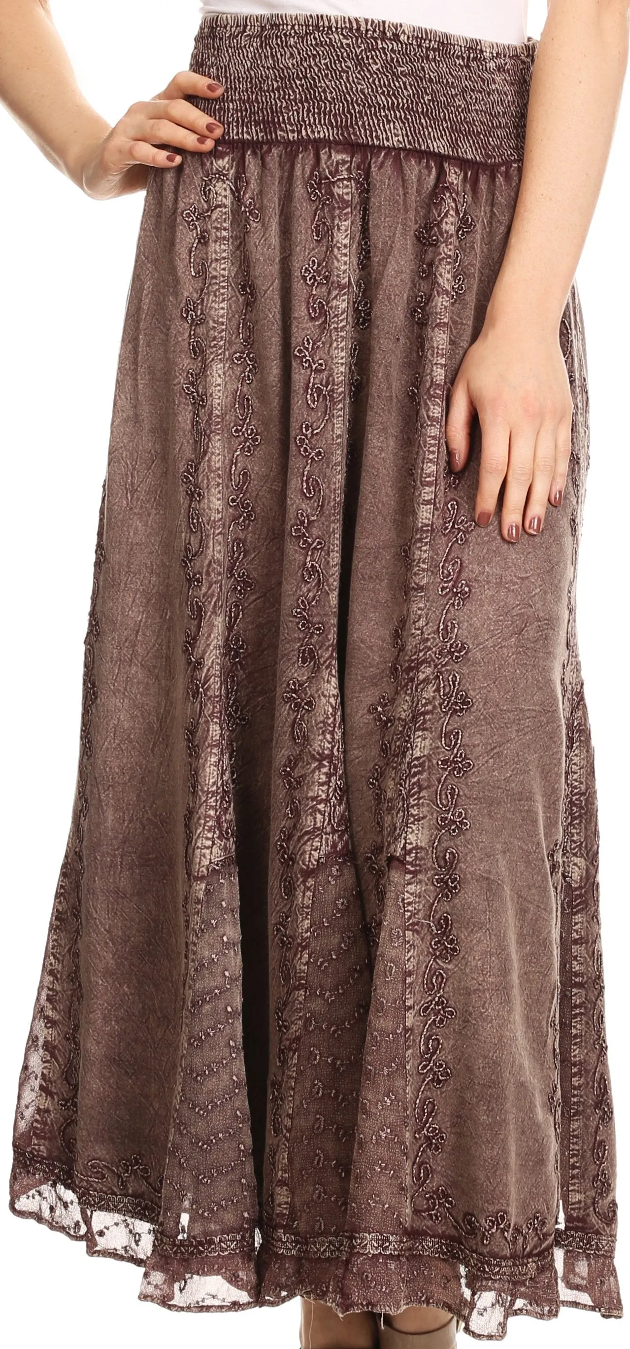 Sakkas Monola Long Tall Lace Embroidered Paneled Adjustable Waist Flare Skirt