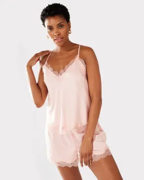 Satin Lace Trim Cami Short Pyjama Set - Blush