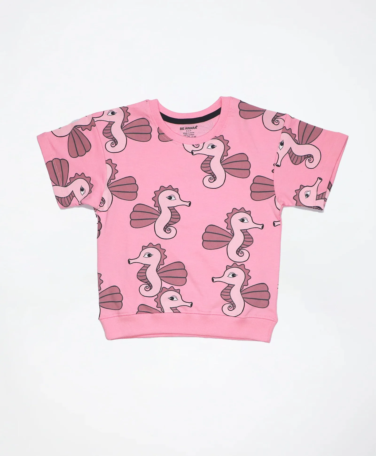 Sea Horse Print Kids Oversized Half Sleeves T-Shirt and Shorts Set