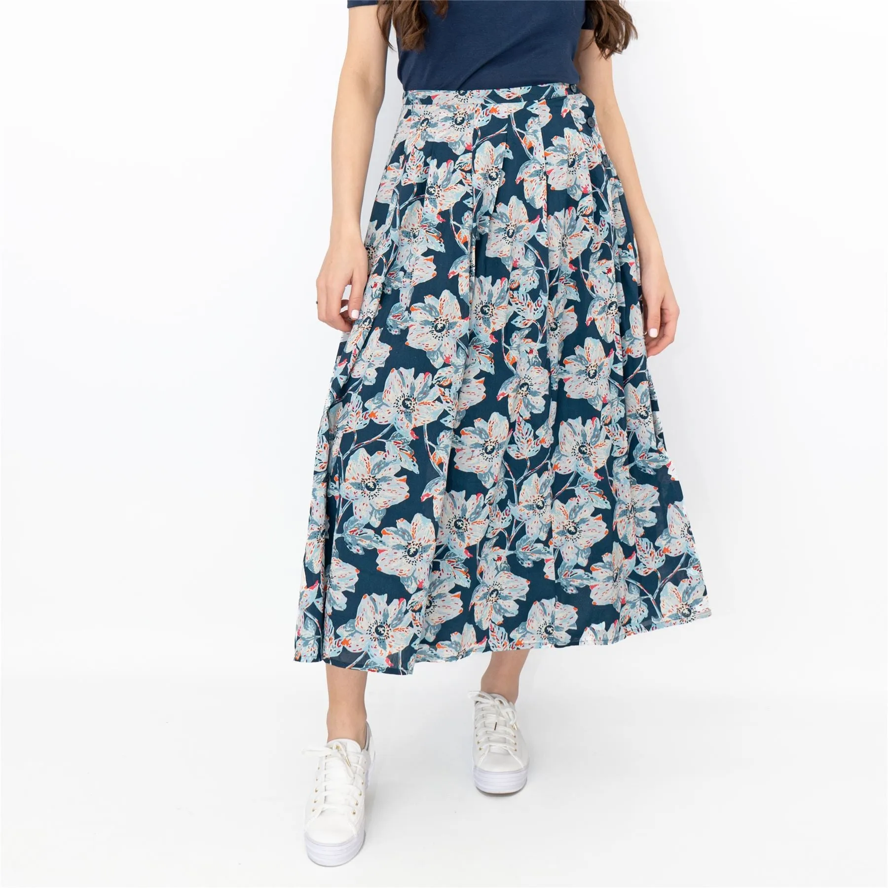 Seasalt Artists Anemone Oil Paint Navy Blue Flare Midi Skirts