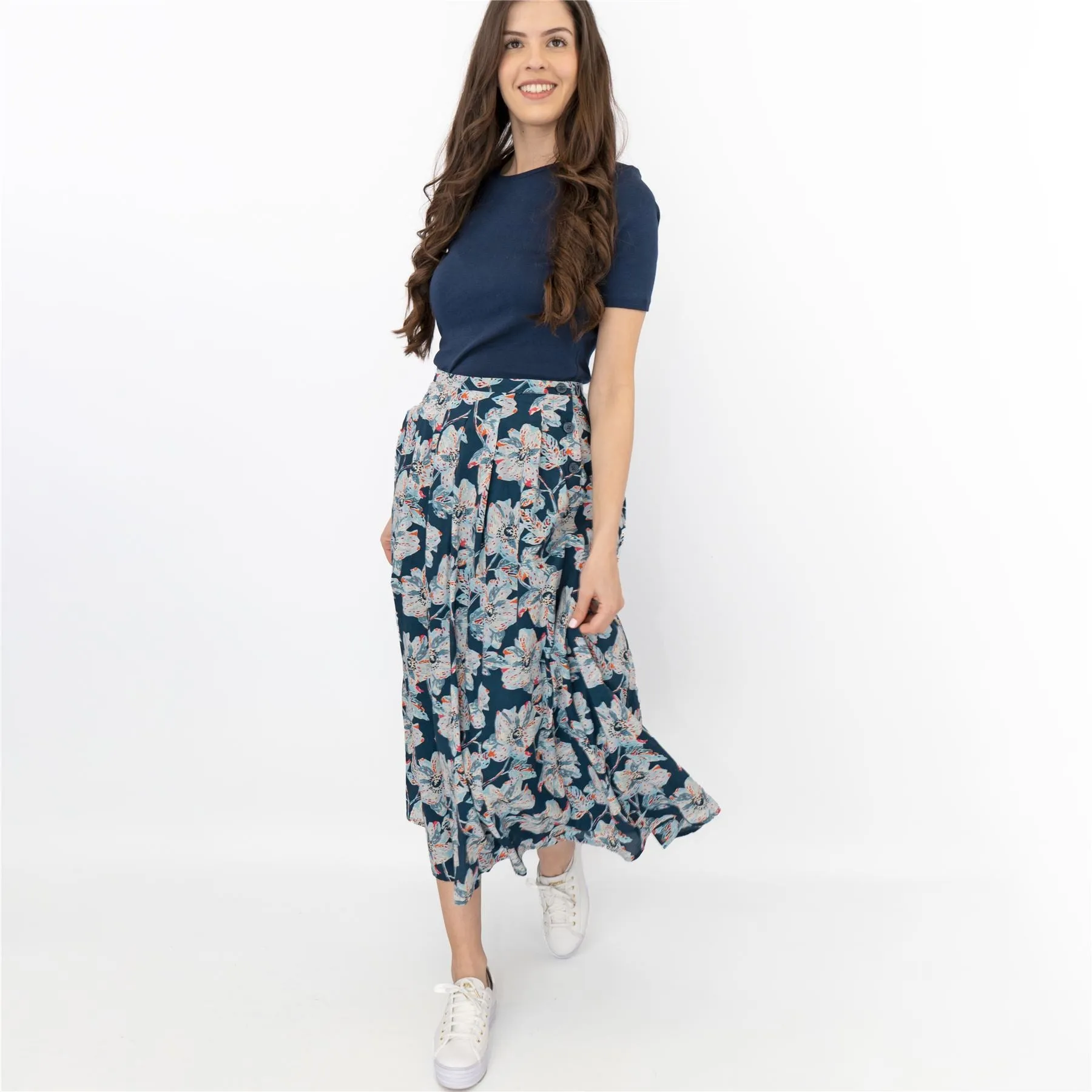 Seasalt Artists Anemone Oil Paint Navy Blue Flare Midi Skirts