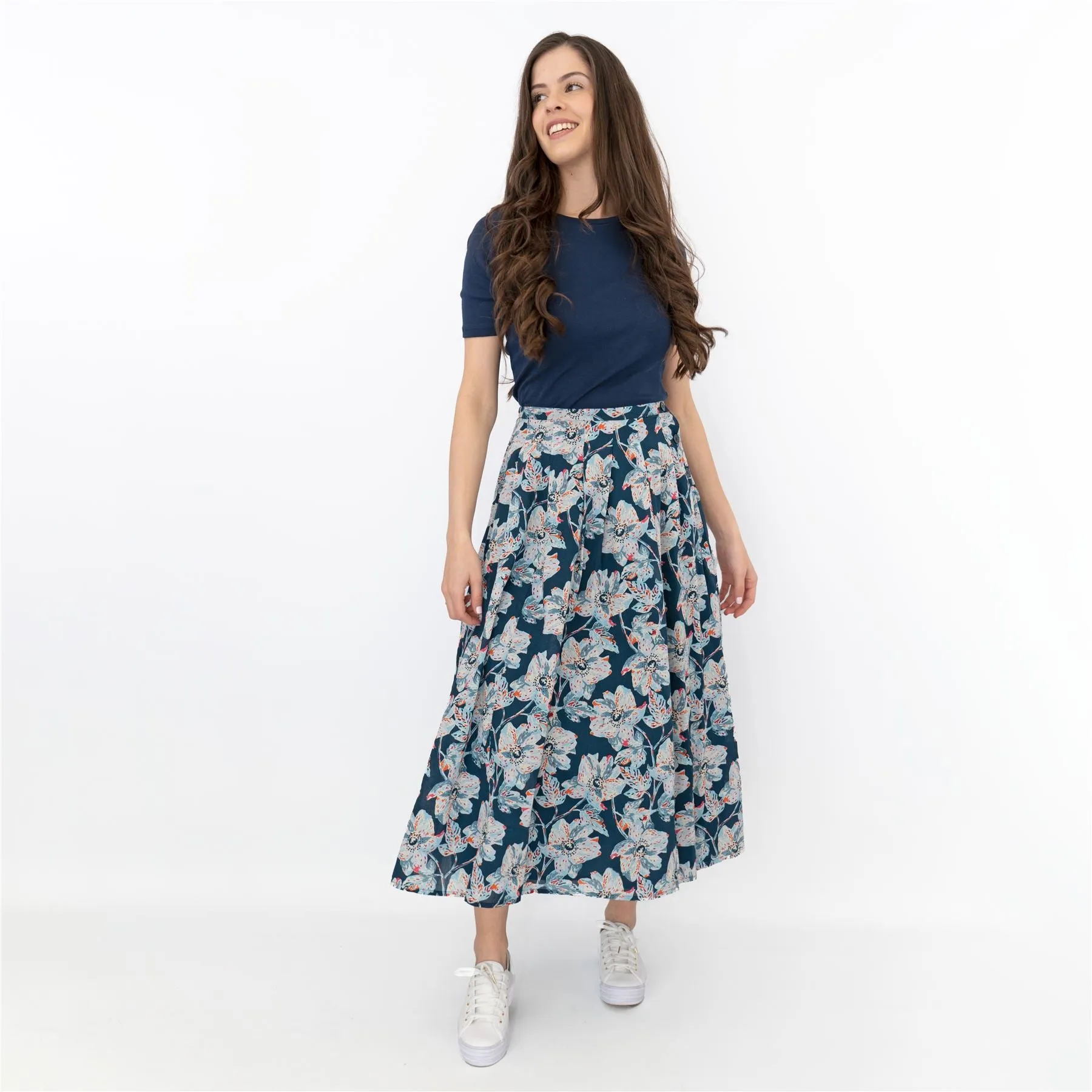 Seasalt Artists Anemone Oil Paint Navy Blue Flare Midi Skirts