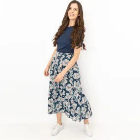 Seasalt Artists Anemone Oil Paint Navy Blue Flare Midi Skirts