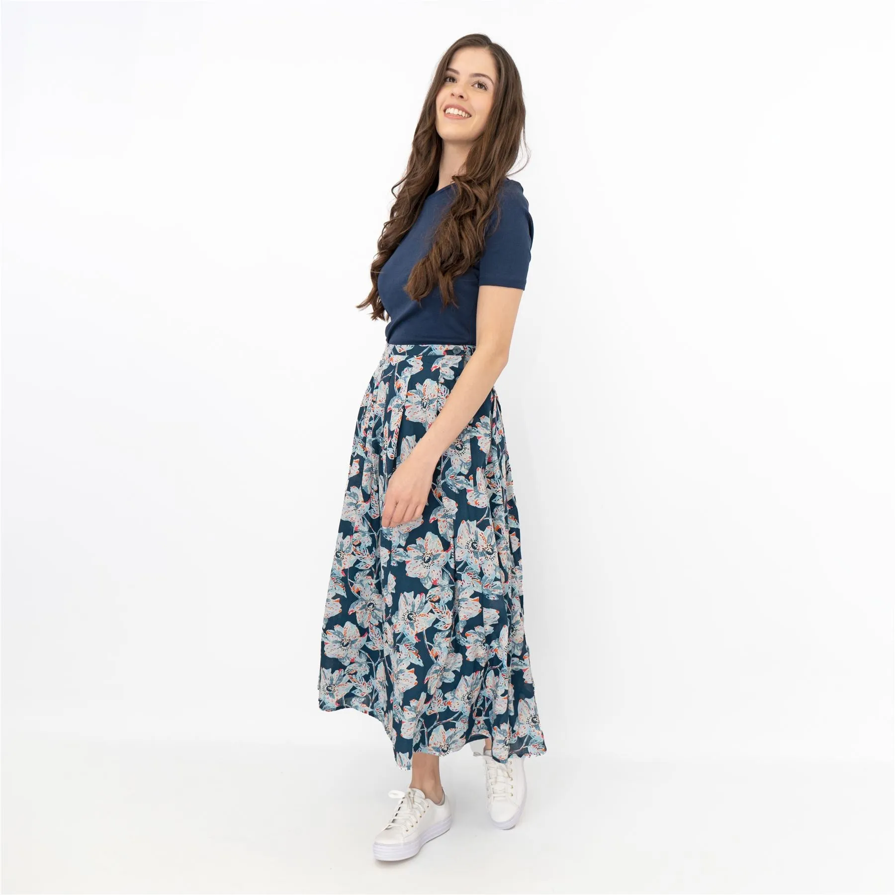 Seasalt Artists Anemone Oil Paint Navy Blue Flare Midi Skirts