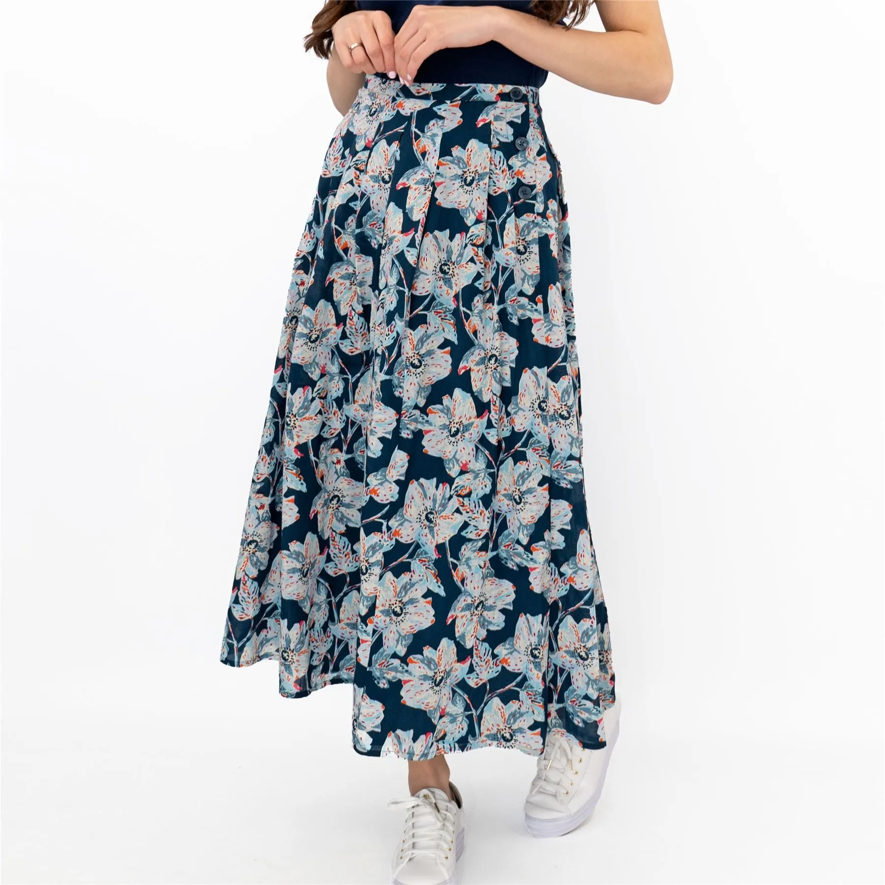 Seasalt Artists Anemone Oil Paint Navy Blue Flare Midi Skirts