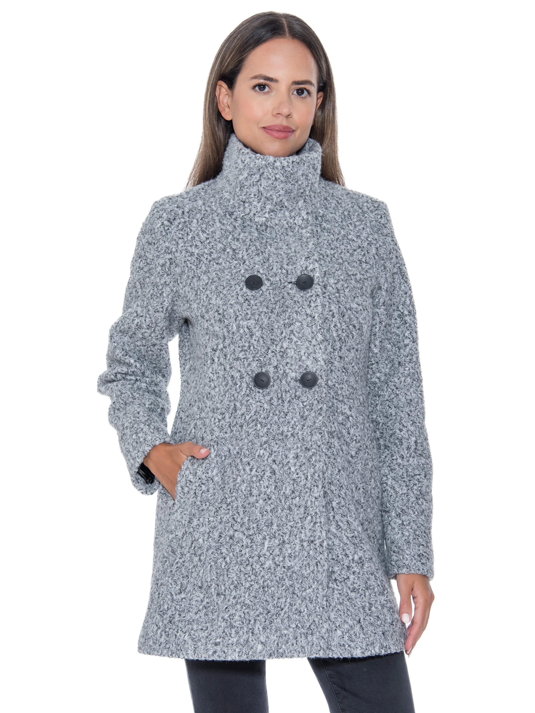 Sebby Collection Boucle Double Breasted Walking Coat