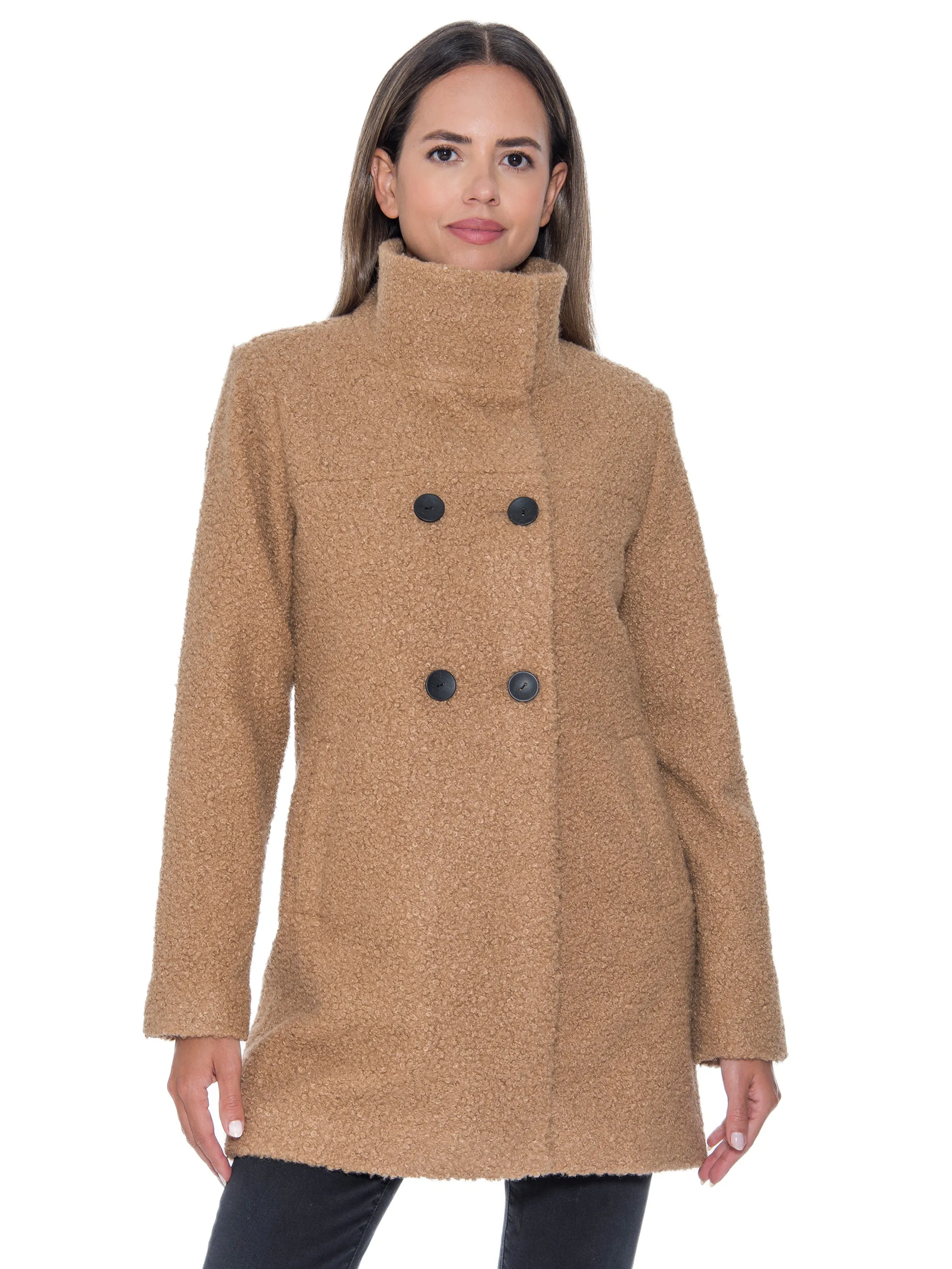 Sebby Collection Boucle Double Breasted Walking Coat