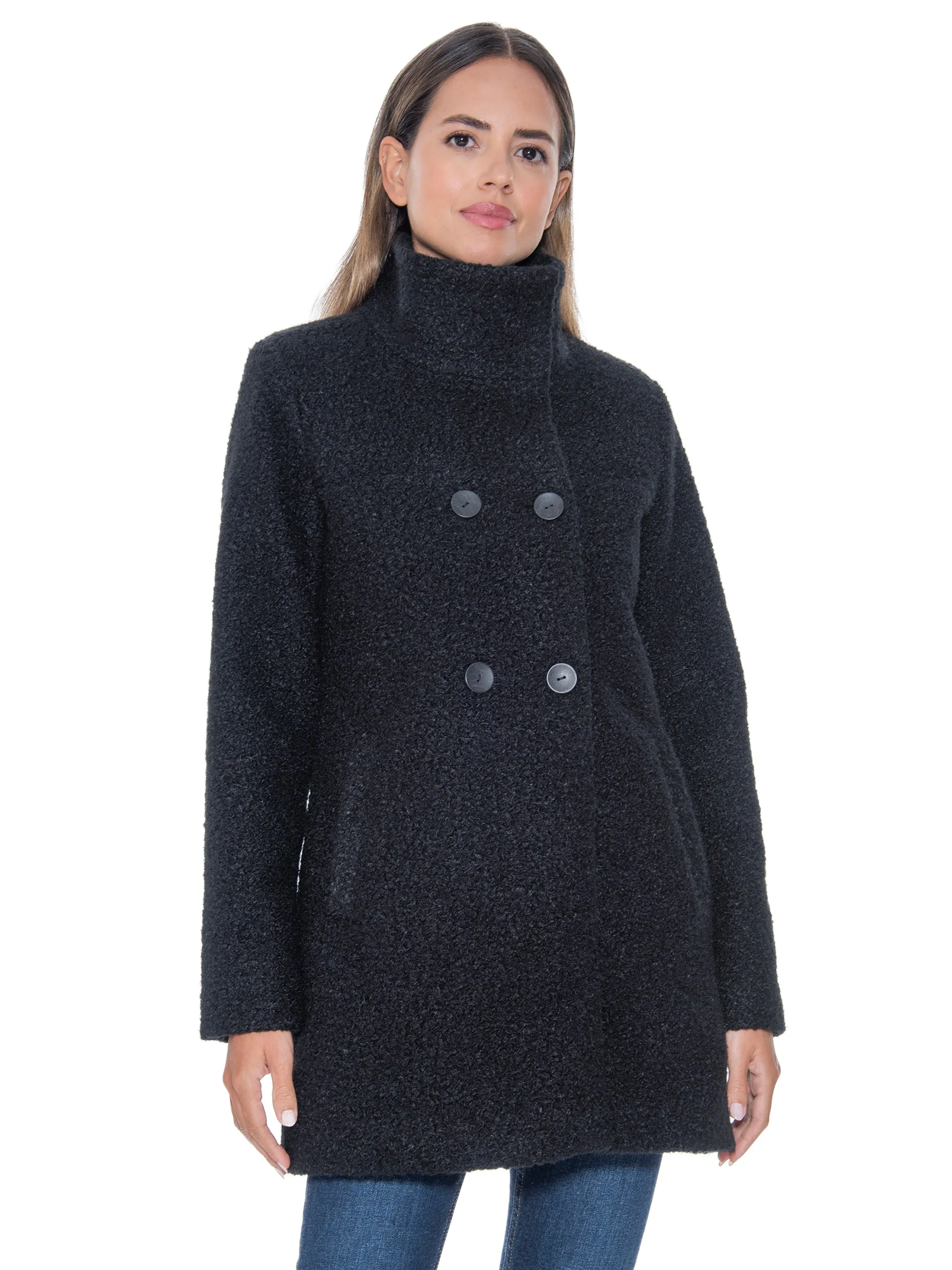 Sebby Collection Boucle Double Breasted Walking Coat