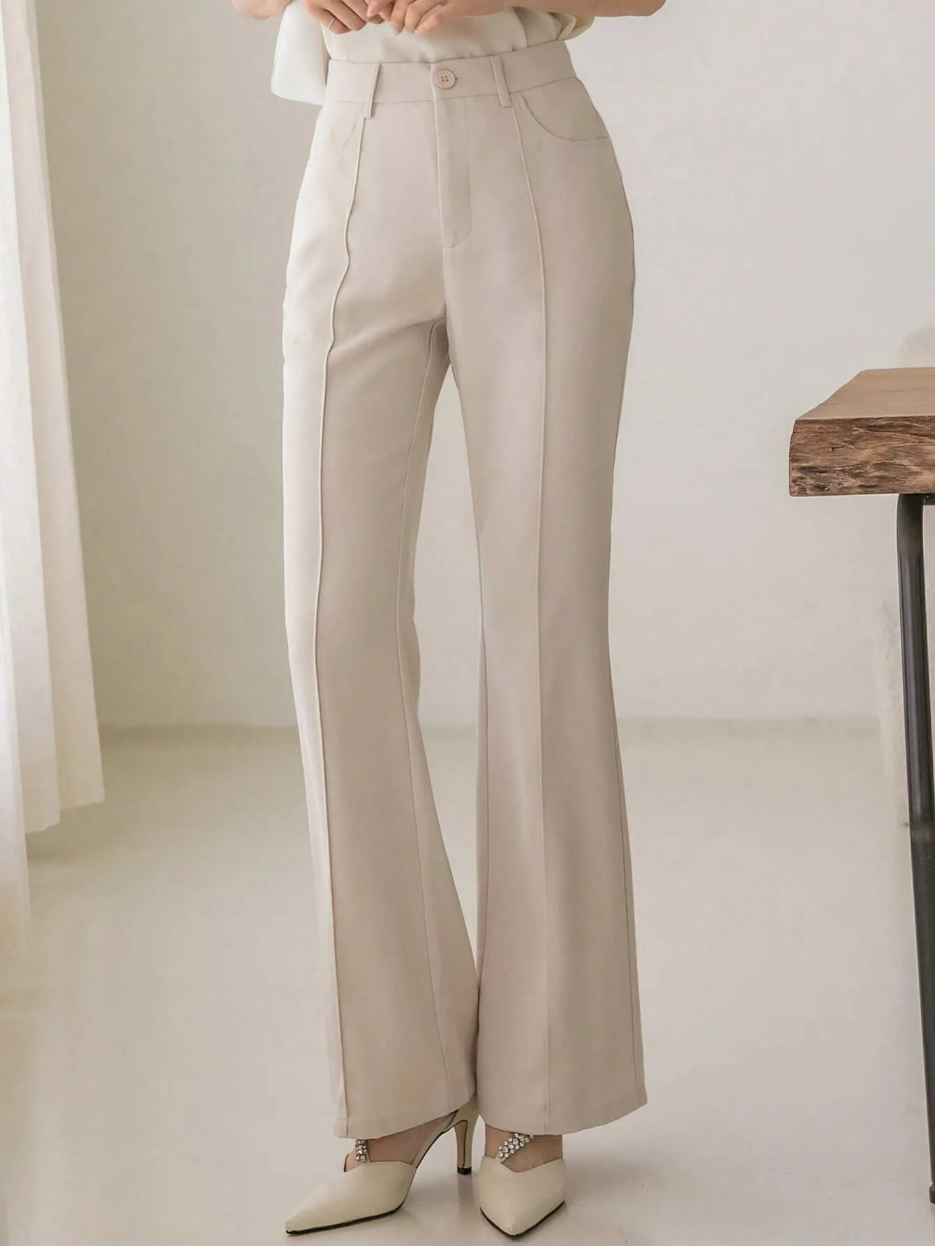 SHEIN DAZY High Waist Seam Detail Flare Leg Suit Pants