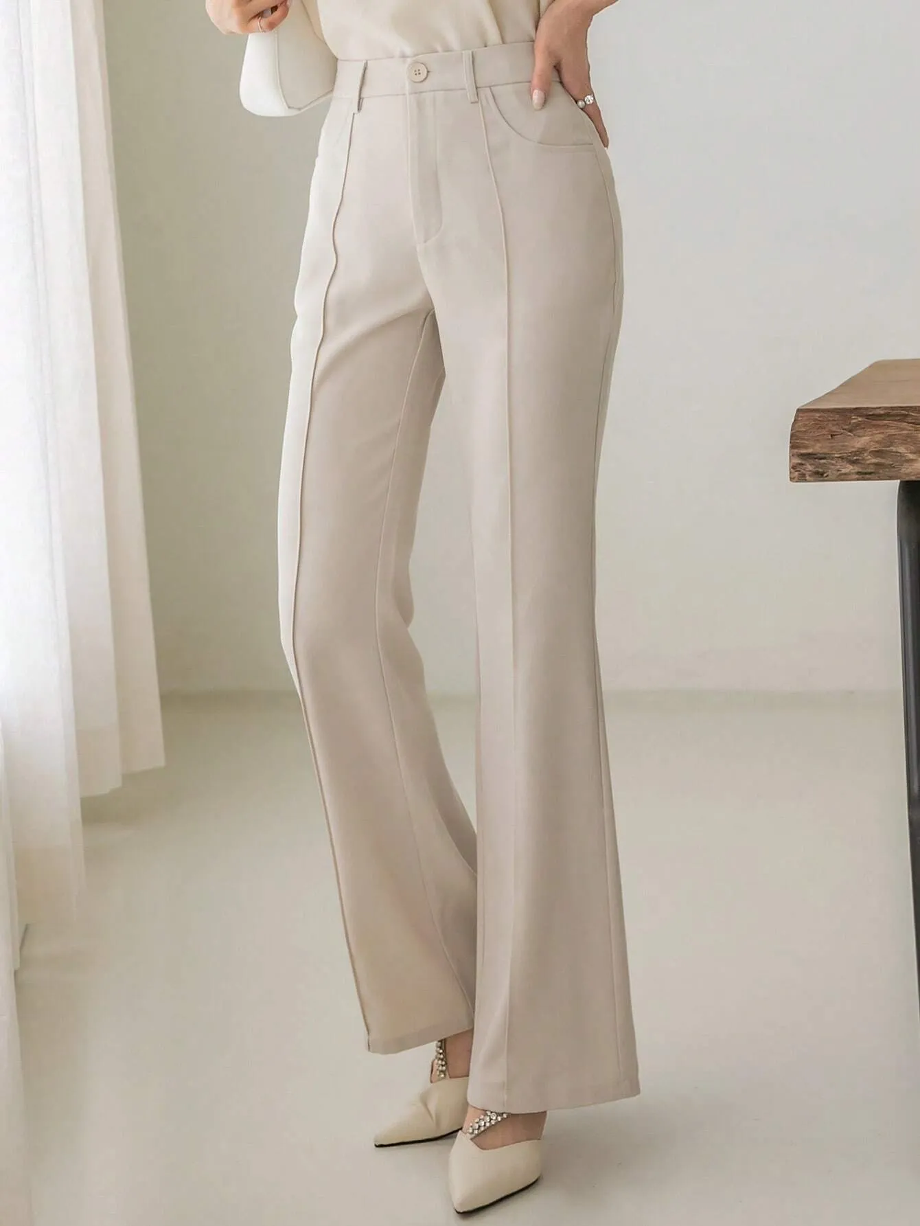 SHEIN DAZY High Waist Seam Detail Flare Leg Suit Pants