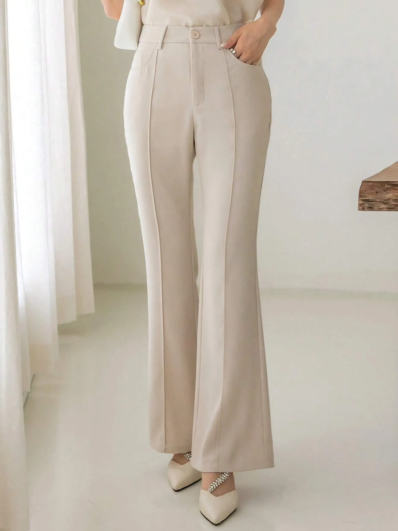 SHEIN DAZY High Waist Seam Detail Flare Leg Suit Pants