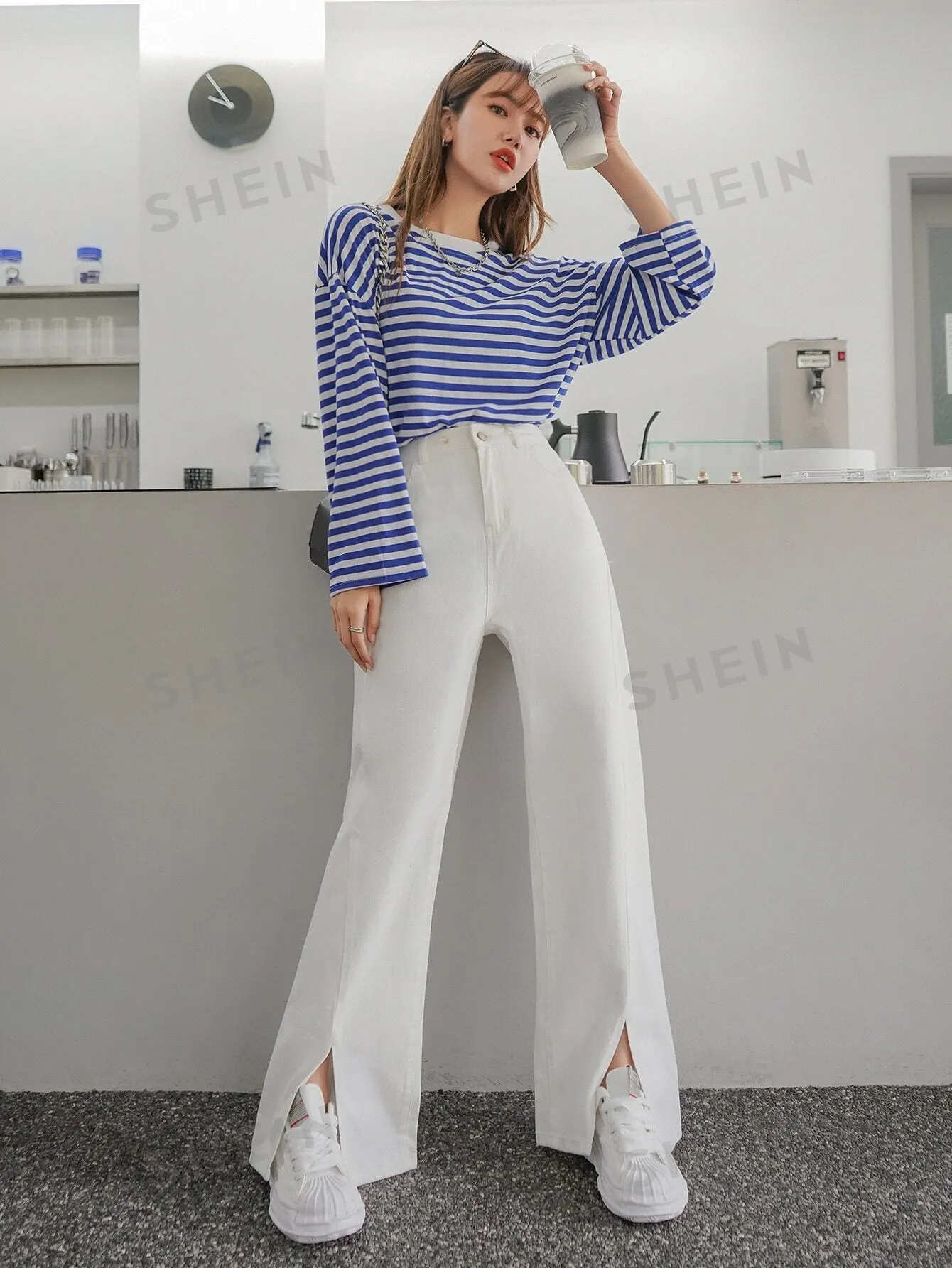 SHEIN DAZY High Waist Slit Hem Wide Leg Jeans