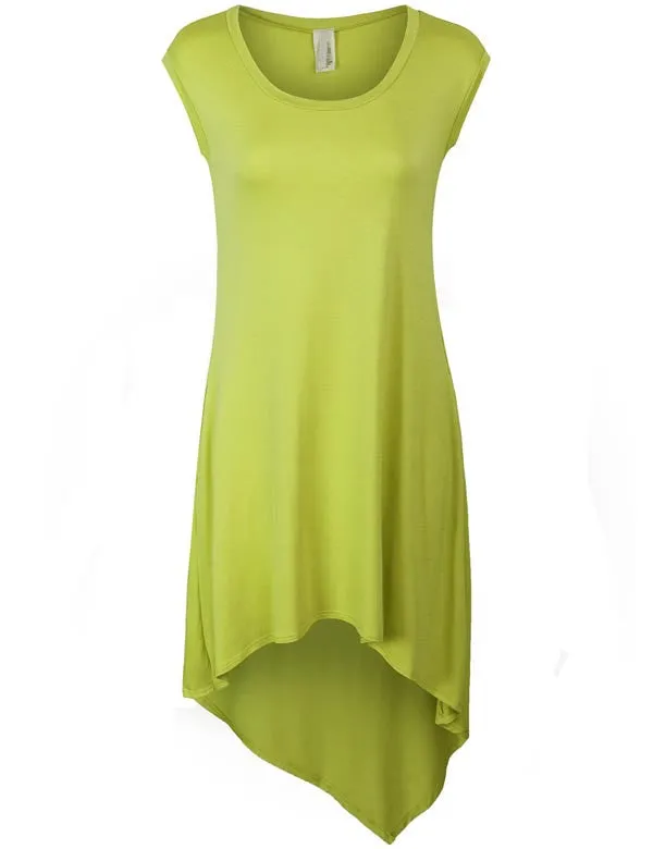 Sleeveless Handkerchief Hem Jersey Tunic Dress with Pockets