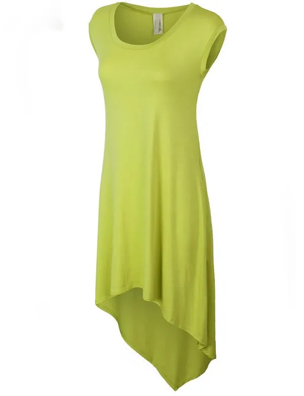 Sleeveless Handkerchief Hem Jersey Tunic Dress with Pockets