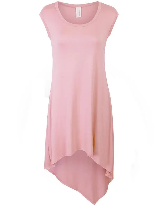 Sleeveless Handkerchief Hem Jersey Tunic Dress with Pockets