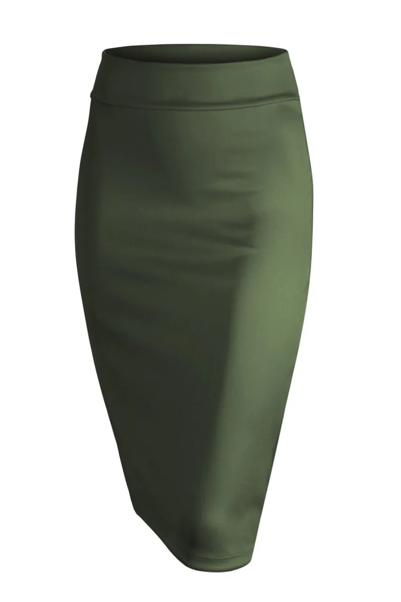 Slim Fit Pencil Skirt in Olive or Wine Style 700