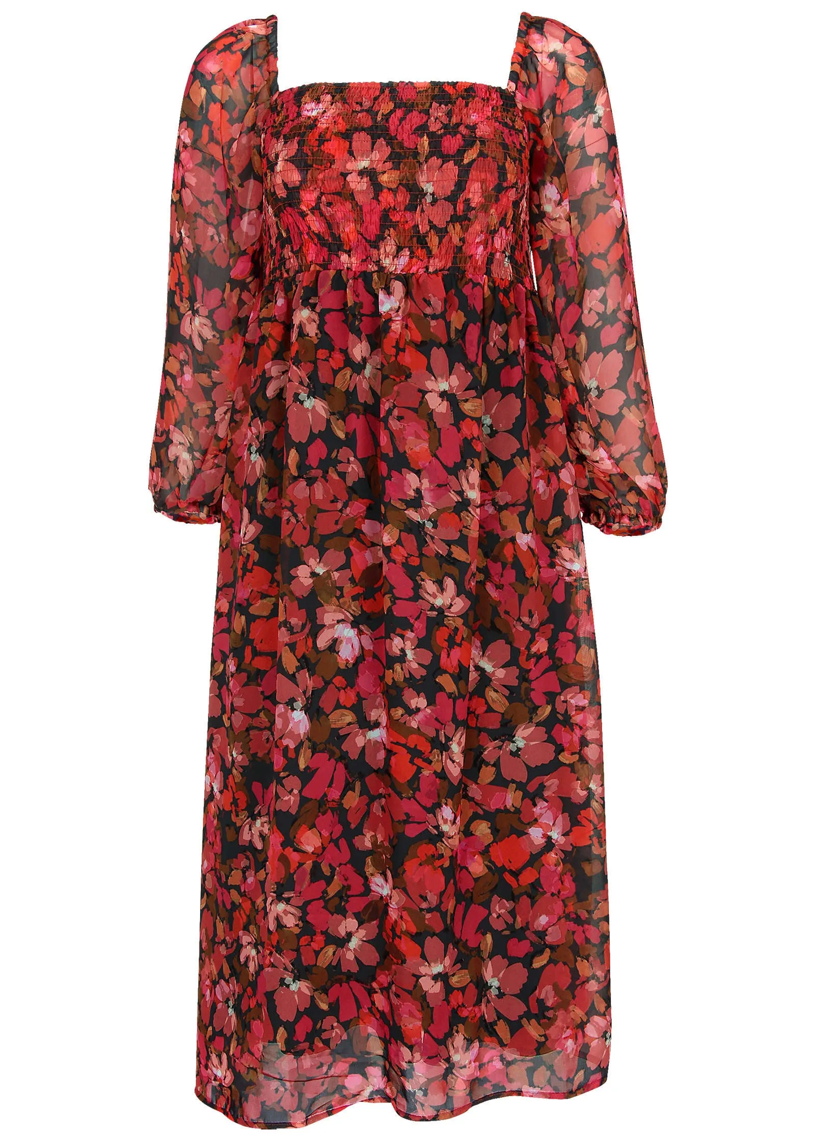 Smocked Midi Dress - Autumn Petals