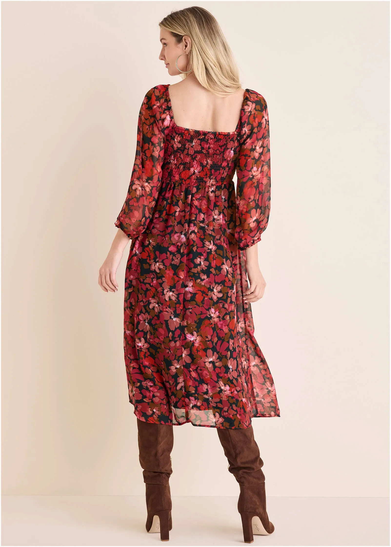 Smocked Midi Dress - Autumn Petals