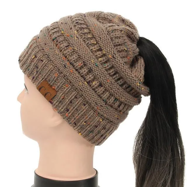 Soft Knit Ponytail Confetti Beanie