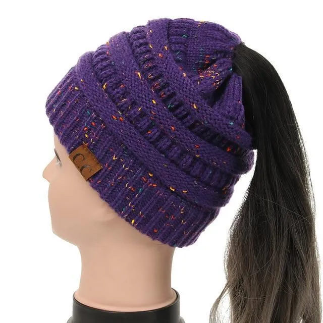 Soft Knit Ponytail Confetti Beanie