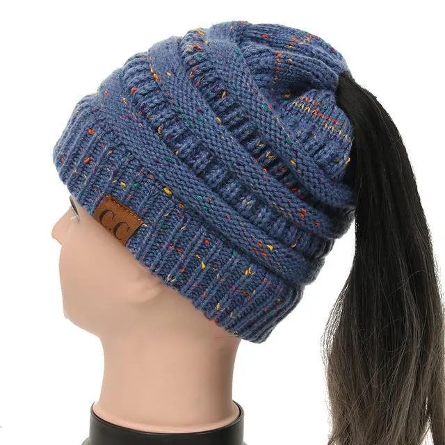 Soft Knit Ponytail Confetti Beanie