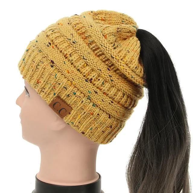 Soft Knit Ponytail Confetti Beanie